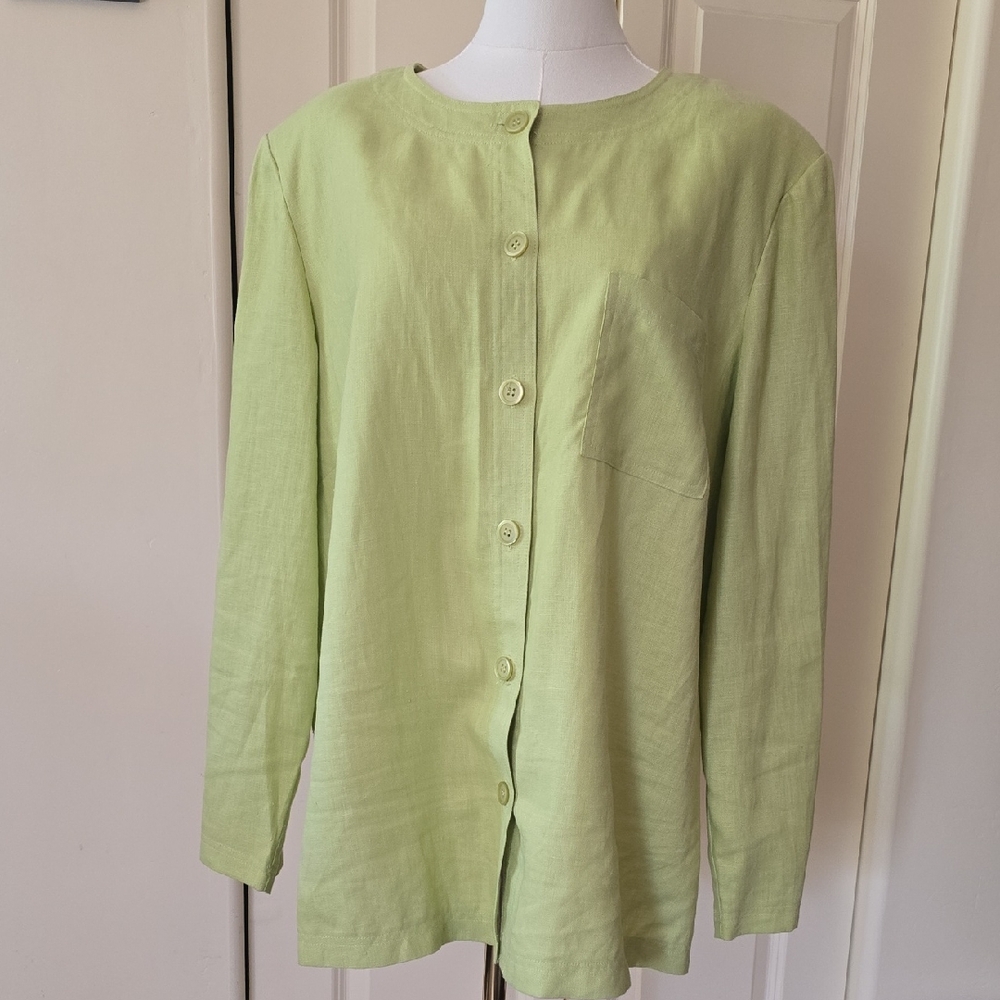 JM Collection Light Green Linen Top